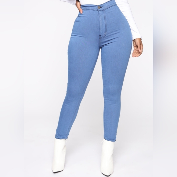 Super High Waist Jeggins/ Denim Skinnies in Medium Blue - Picture 3 of 5
